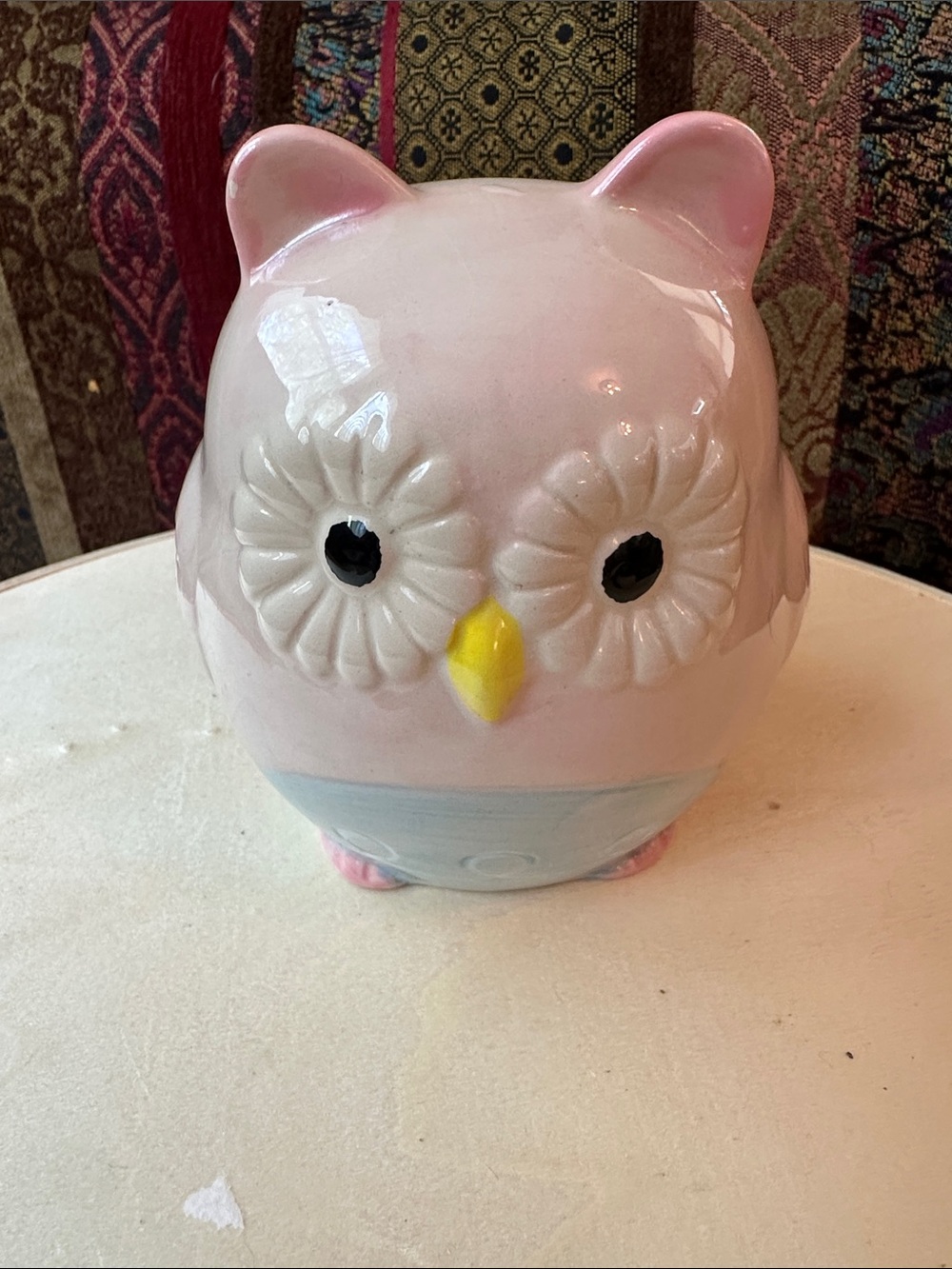 Vintage Ceramic Pink Owl Piggy Bank